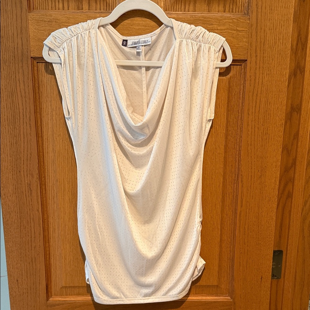 Jennifer Lopez Cream Draped Blouse